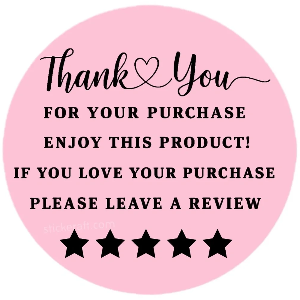 Thank You for Purchase Stickers – 2 Inch, 5 Star Review Labels – 100 PCS NEW
